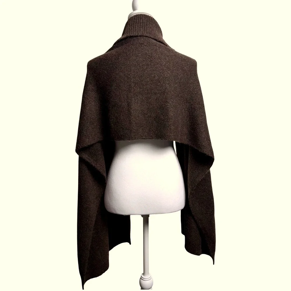 Anthropologie Minimalist Brown Knit Collared Open Front‎ Shawl Wrap Poncho OS